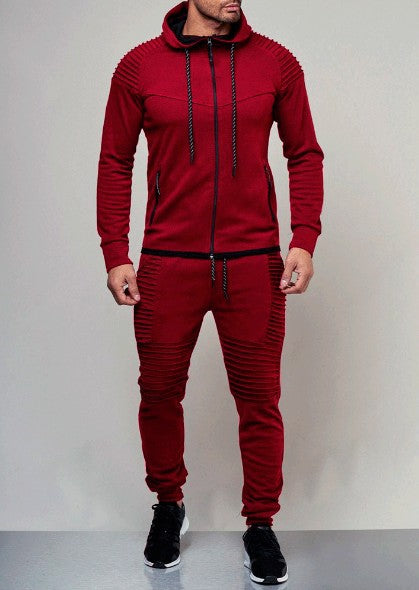 Stylish & Sporty Jogging Suit Men's Leisure sports long sleeve suit pure color Cardigan Hoodie Pants two pieces -Track Suit