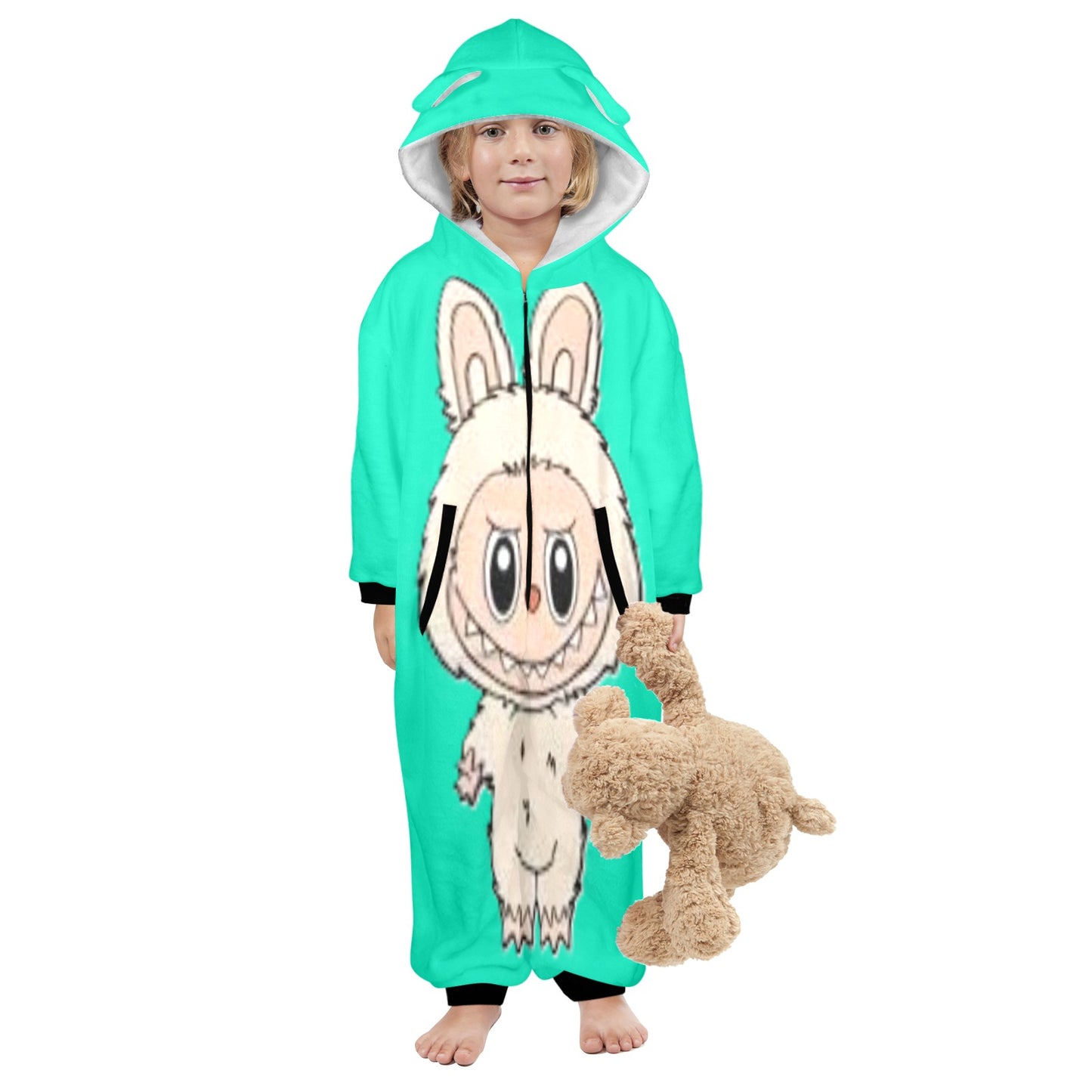 KSC's Exclusive Labubu Little Kids Unisex Onesie White Labubu Teal
