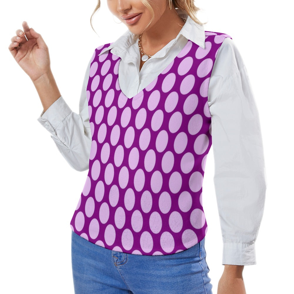 KSC's Exclusive Polka Dot Designs Women's Long Sleeve Button Knit Vest- 10 Options Inside