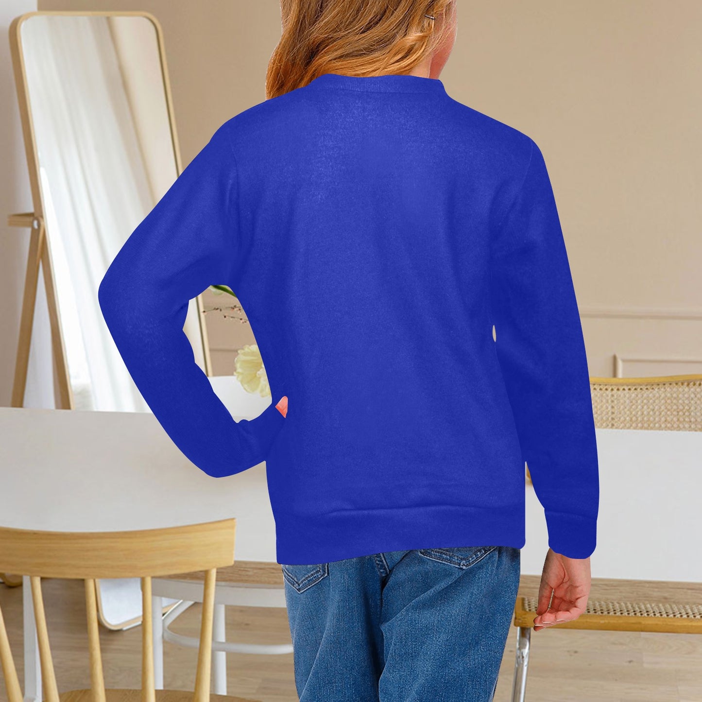 SUPER GIRL PRINT DESIGN YOUNG GIRL'S SWEATERS- Girls Super Girl Print Crew Neck Sweater