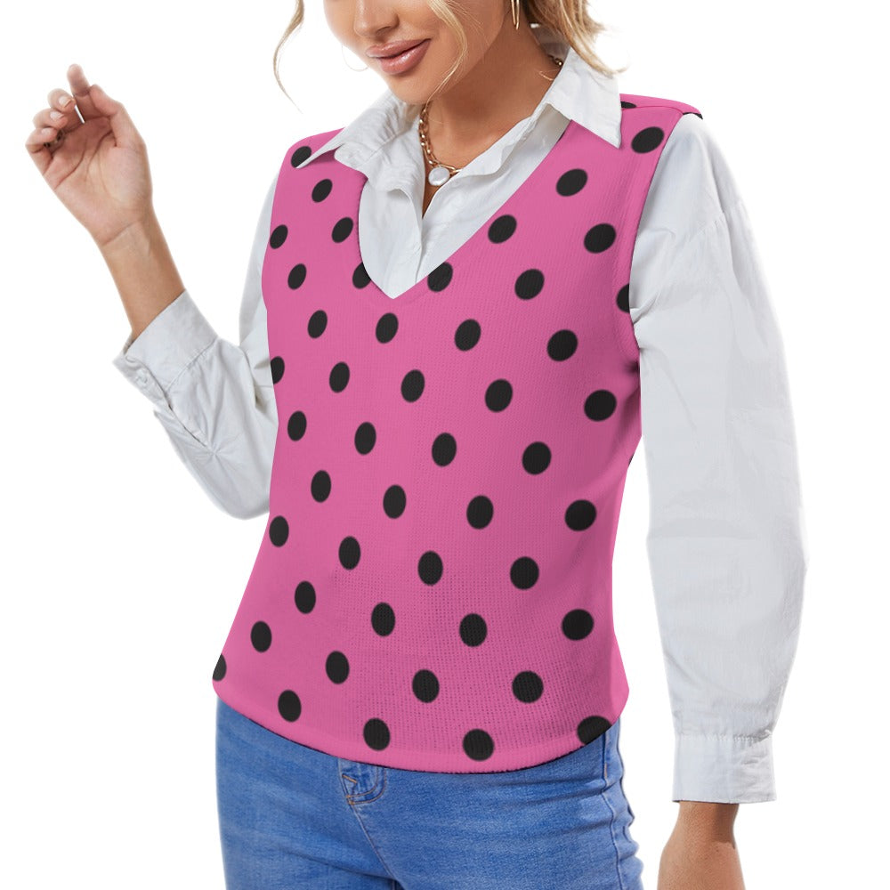 KSC's Exclusive Polka Dot Designs Women's Long Sleeve Button Knit Vest- 10 Options Inside