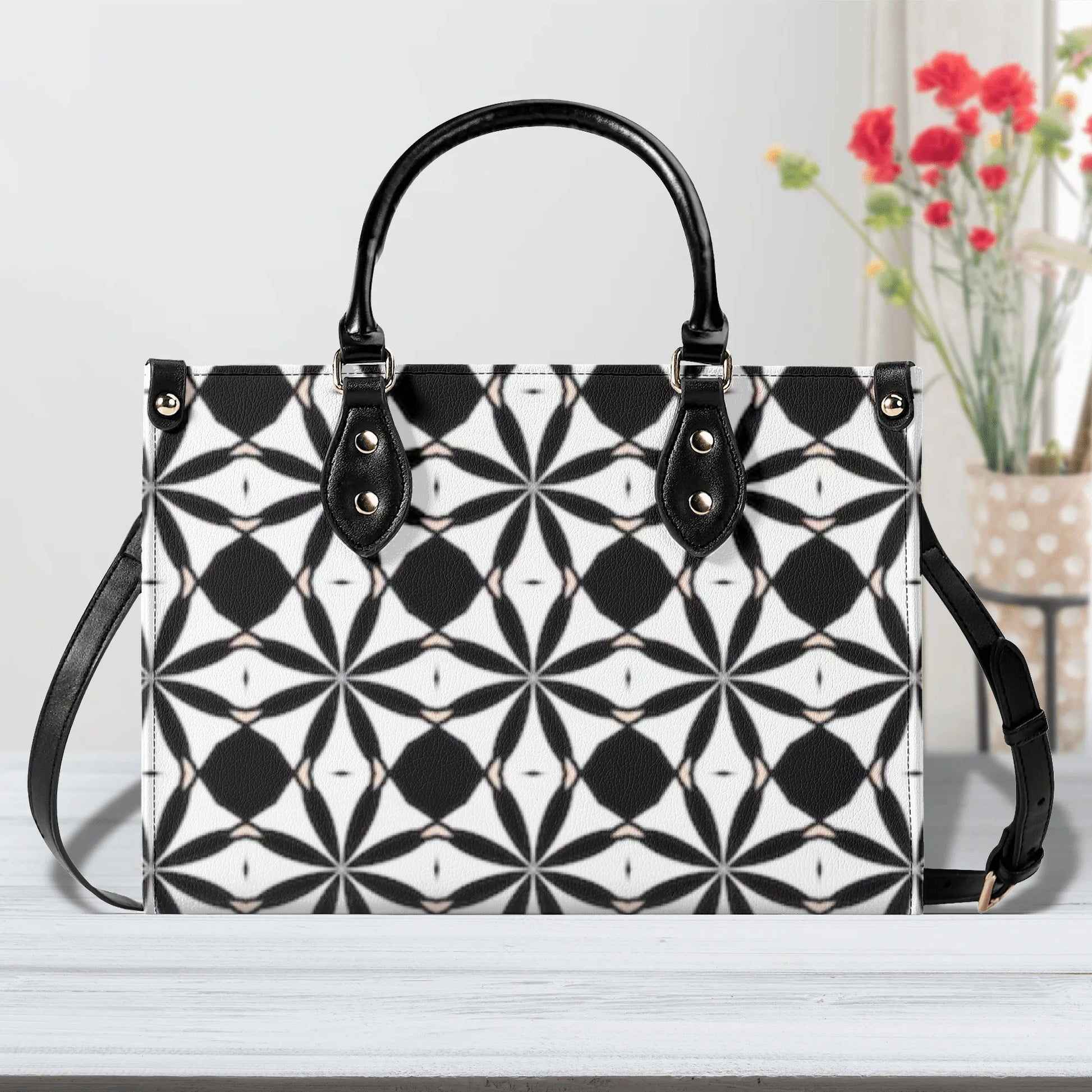 New Black White Geometric Designer Style Luxury Limited Handbag -Luxury Women PU Leather Handbag