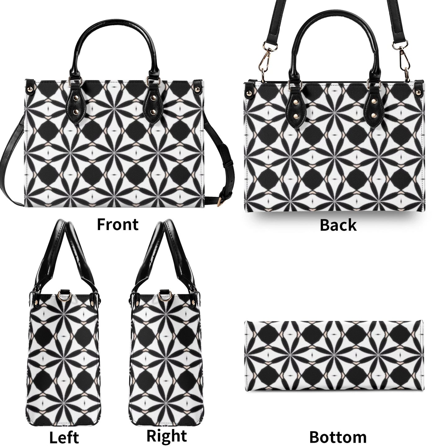 New Black White Geometric Designer Style Luxury Limited Handbag -Luxury Women PU Leather Handbag