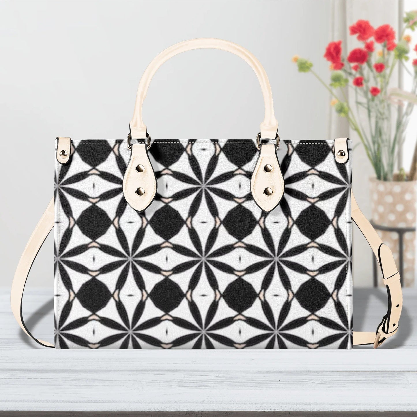 New Black White Geometric Designer Style Luxury Limited Handbag -Luxury Women PU Leather Handbag