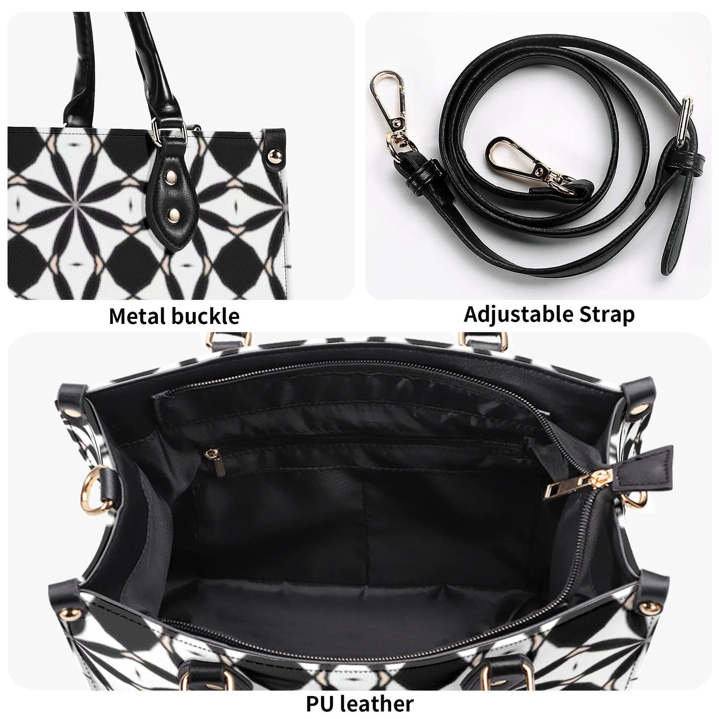New Black White Geometric Designer Style Luxury Limited Handbag -Luxury Women PU Leather Handbag