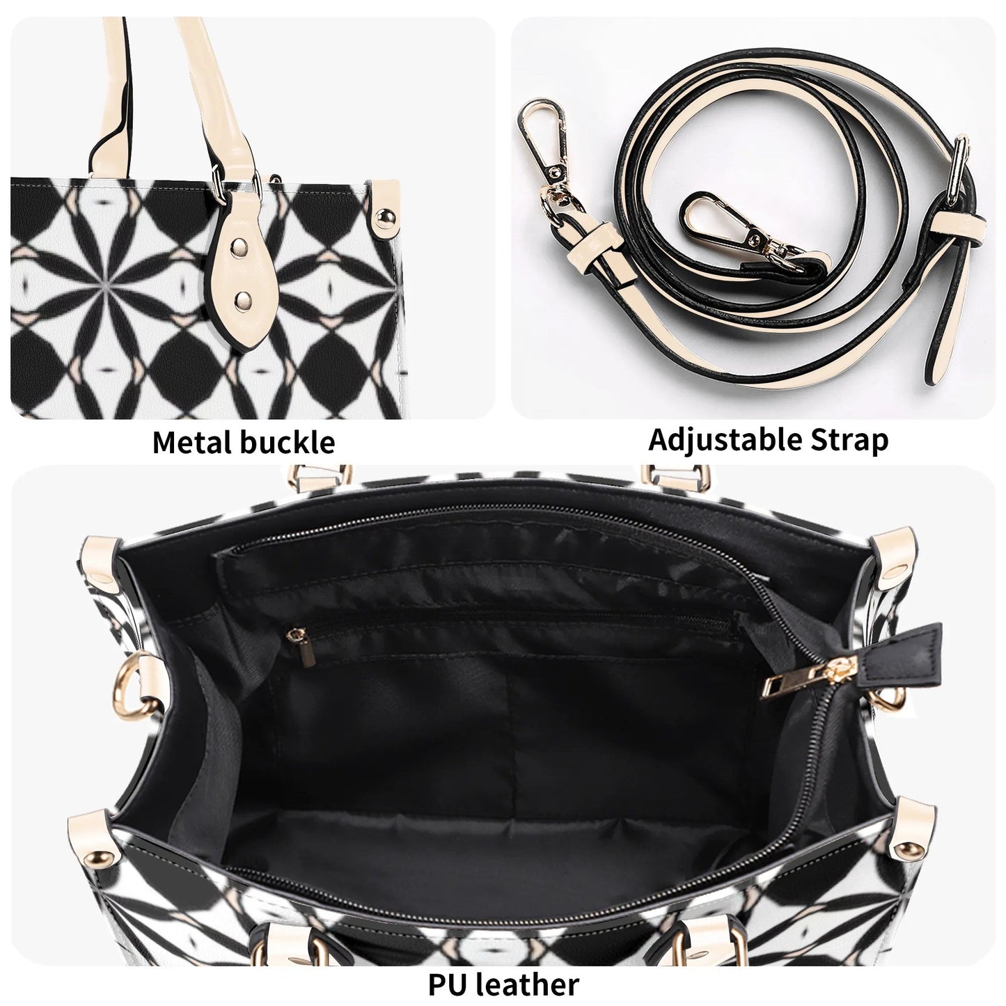 New Black White Geometric Designer Style Luxury Limited Handbag -Luxury Women PU Leather Handbag