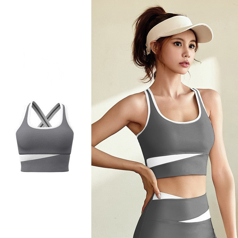 Imo's short, contrasting color, thin yoga wear, fashionable and beautiful back fitness clothes for women