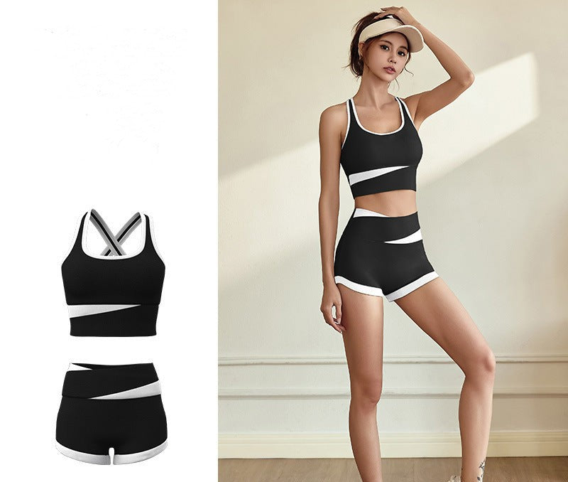 Imo's short, contrasting color, thin yoga wear, fashionable and beautiful back fitness clothes for women