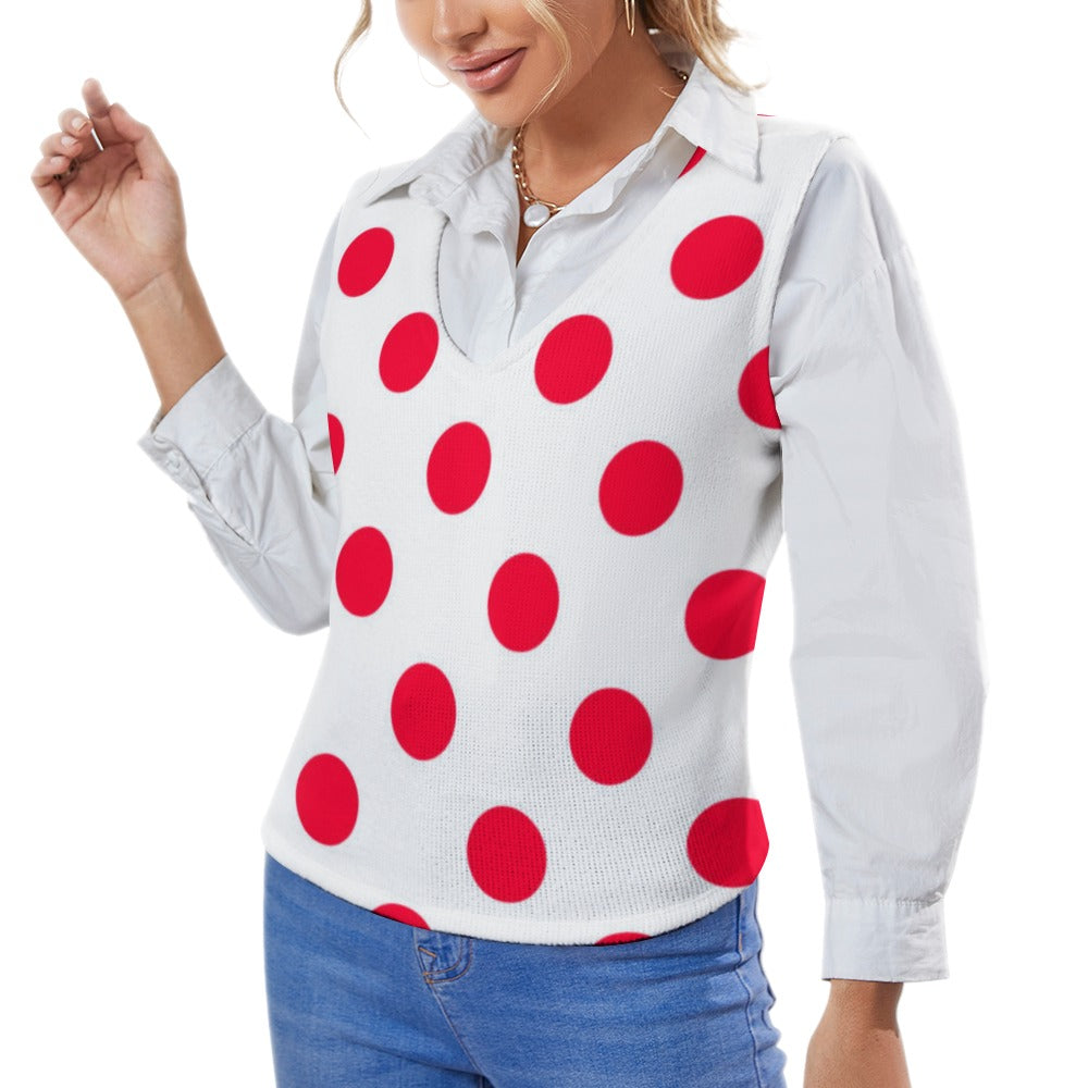 KSC's Exclusive Polka Dot Designs Women's Long Sleeve Button Knit Vest- 10 Options Inside