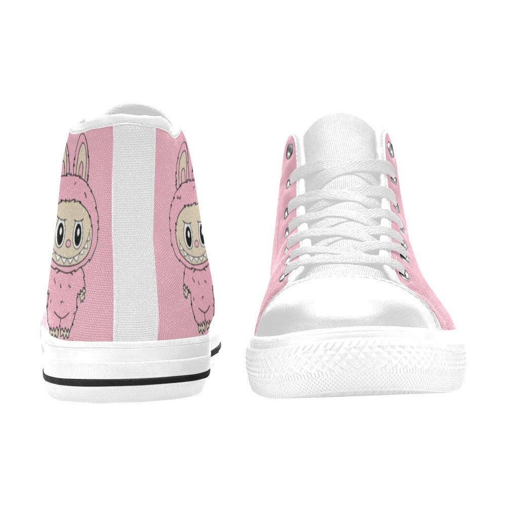 LABUBU TRENDY STYLE KID SHOES- Pink Labubu High Top Canvas Shoes for Kid