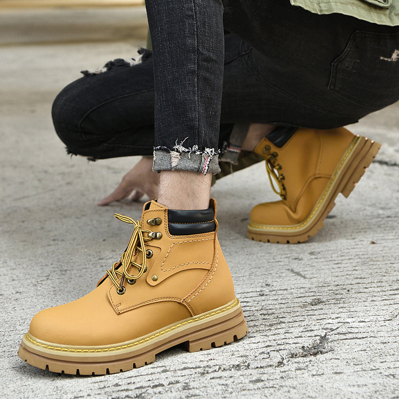 Men's Spring High help work boots British style men with velvet cotton shoes platform anti-leather shoes