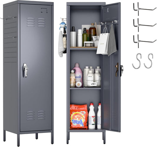 ShopKSC Metal Storage Locker – Secure Organizer with Hooks