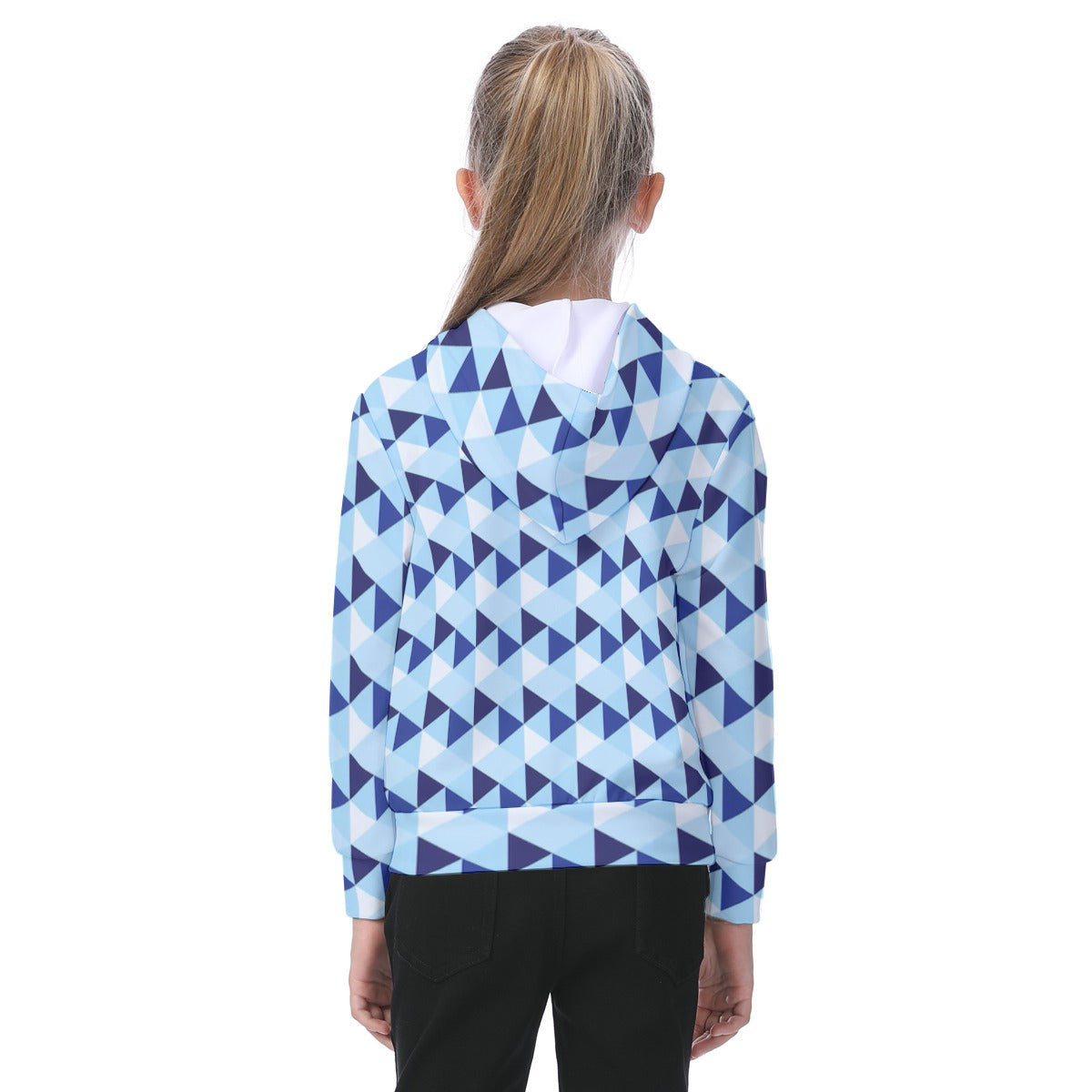 KSC's Exclusive/Custom- Young Girl's Hoodies-Blue Triangle Geometric Pattern - Kid's Hoodie