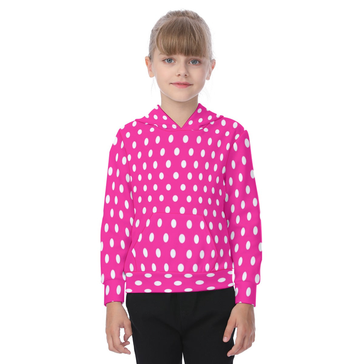 KSC's Exclusive/Custom- Young Girl's Hoodies-Hot Pink w/White Polka Dot - Kid's Hoodie