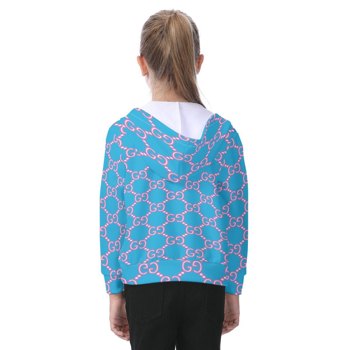 KSC's Exclusive Designs Kid's Baby Blue Infinity Pattern Zip-up Hoodie With Patch Pocket