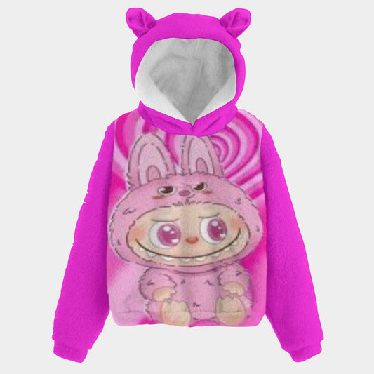 Kid’s Pink Labubu Borg Fleece Sweatshirt With Ear