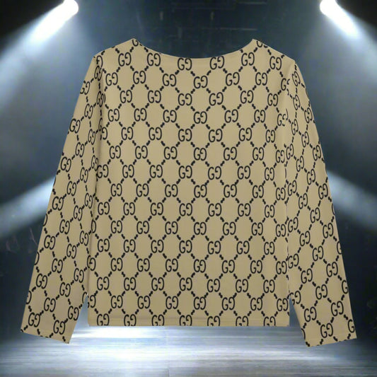 Beige sweater with black pattern on a white background