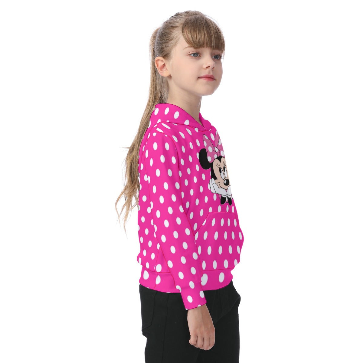 KSC's Exclusive/Custom- Young Girl's Hoodies-Hot Pink Minnie White Polka Dot - Kid's Hoodie
