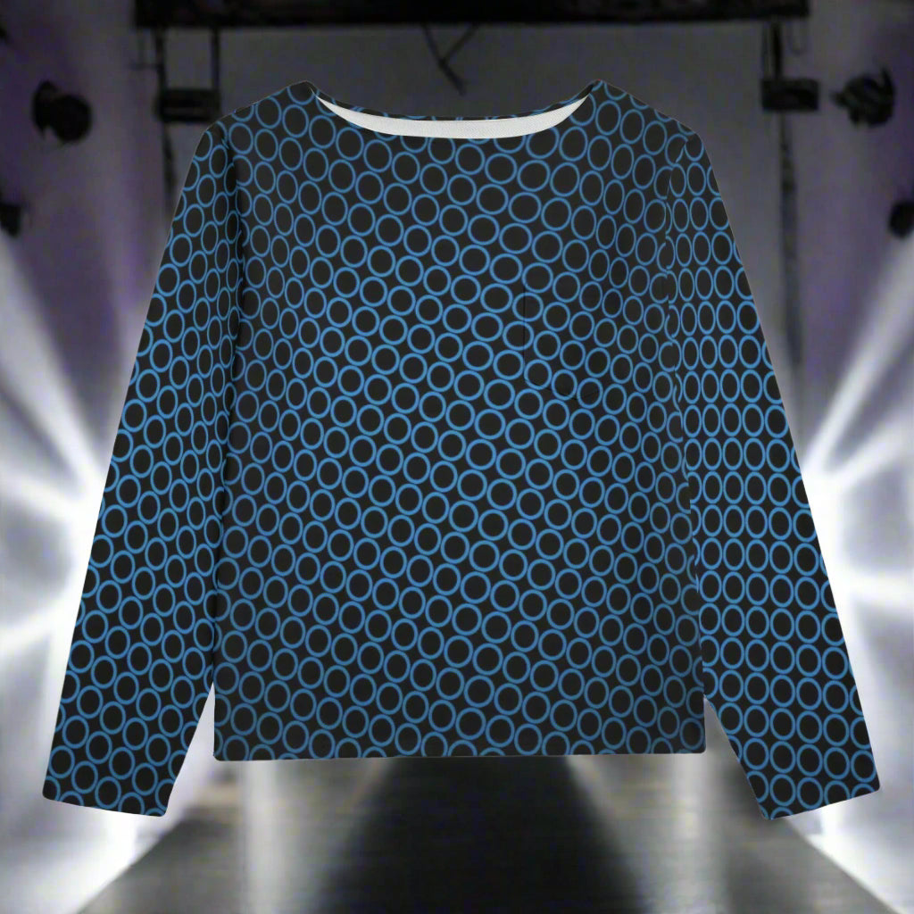 Blue patterned sweater on a white background