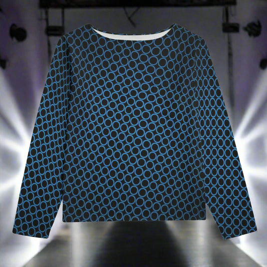 Blue patterned sweater on a white background