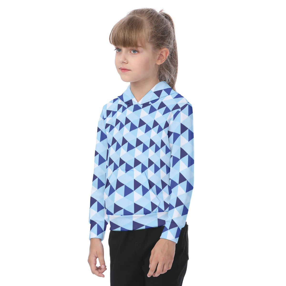 KSC's Exclusive/Custom- Young Girl's Hoodies-Blue Triangle Geometric Pattern - Kid's Hoodie