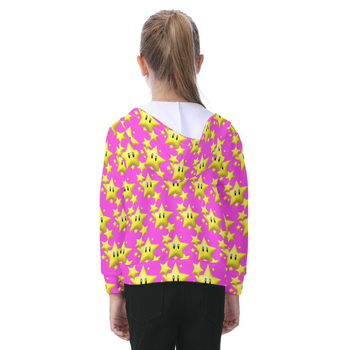 KSC's Exclusive Design Kid's Pink Mega Star Zip-up Hoodie With Patch Pocket