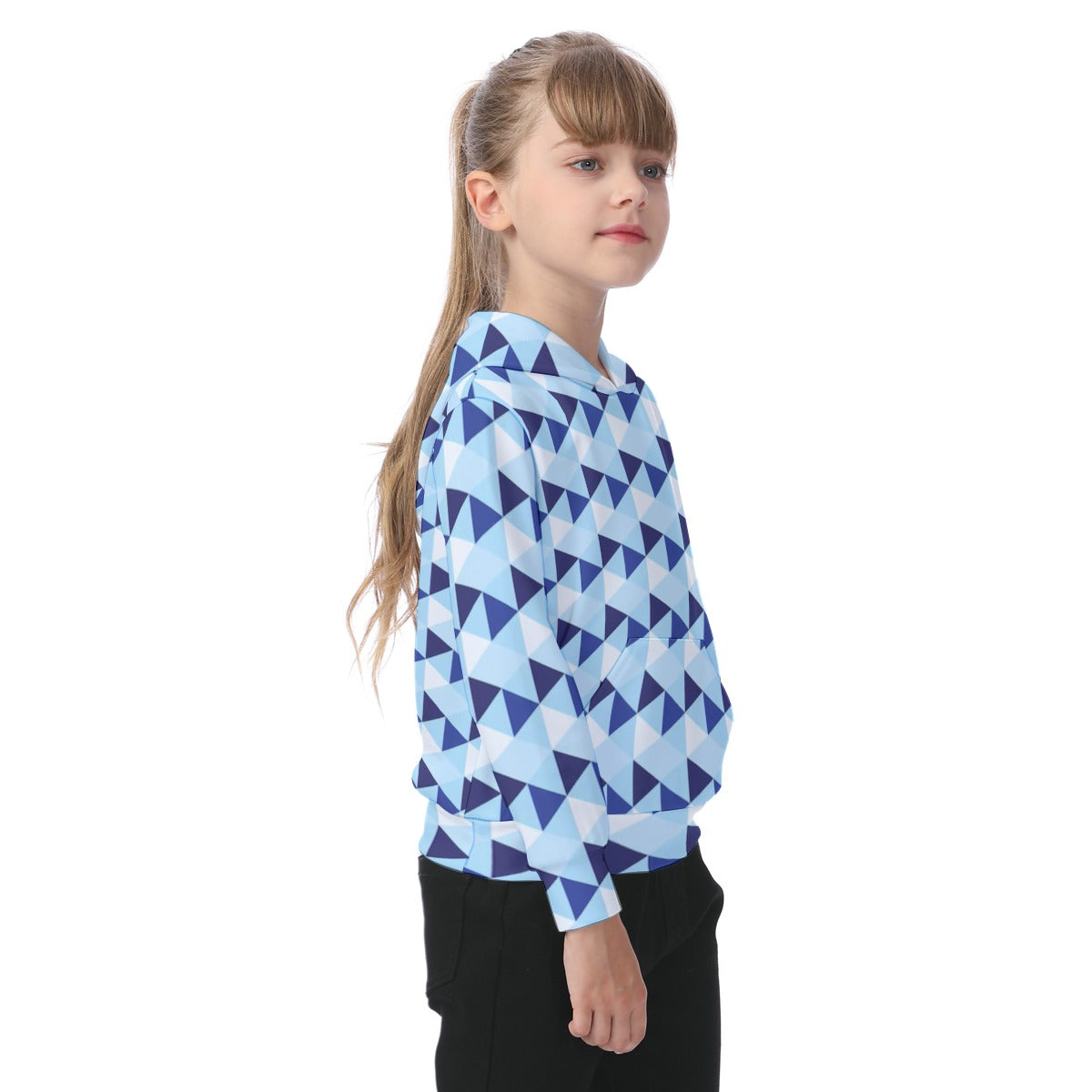 KSC's Exclusive/Custom- Young Girl's Hoodies-Blue Triangle Geometric Pattern - Kid's Hoodie