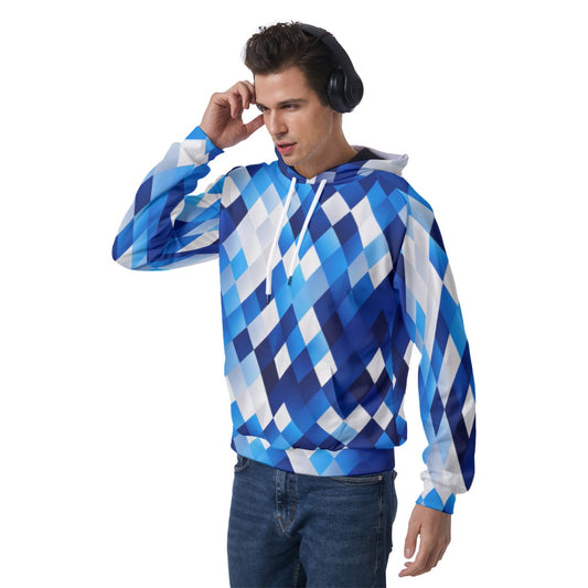 KSC's Exclusive Men's Blue & White Geometric Raglan Pullover Hoodie