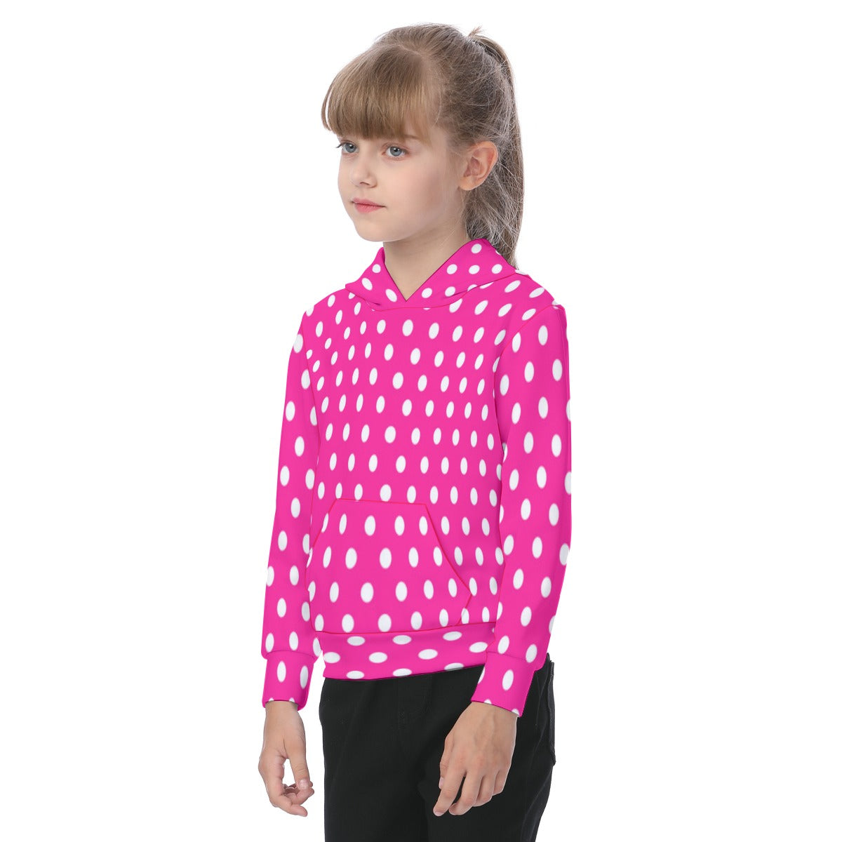 KSC's Exclusive/Custom- Young Girl's Hoodies-Hot Pink w/White Polka Dot - Kid's Hoodie