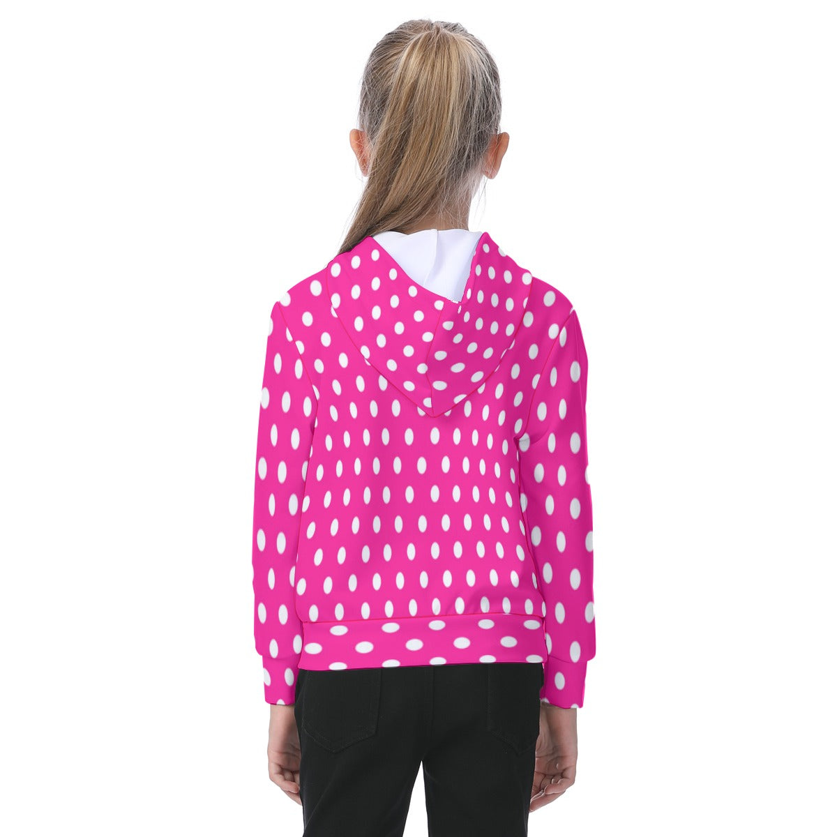 KSC's Exclusive/Custom- Young Girl's Hoodies-Hot Pink w/White Polka Dot - Kid's Hoodie