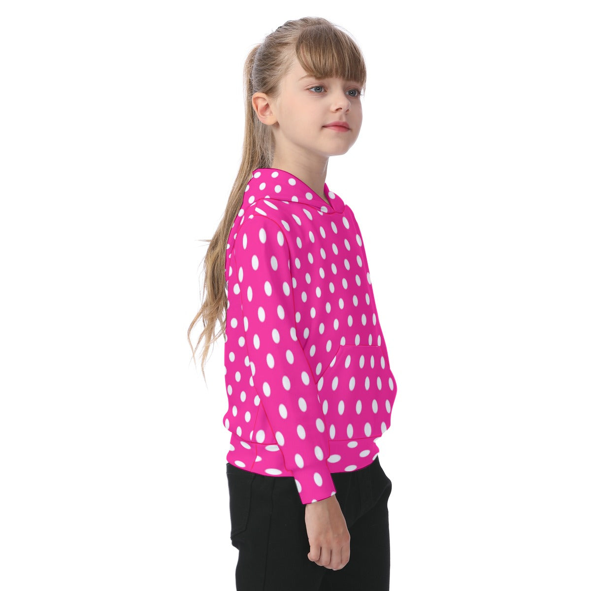 KSC's Exclusive/Custom- Young Girl's Hoodies-Hot Pink w/White Polka Dot - Kid's Hoodie