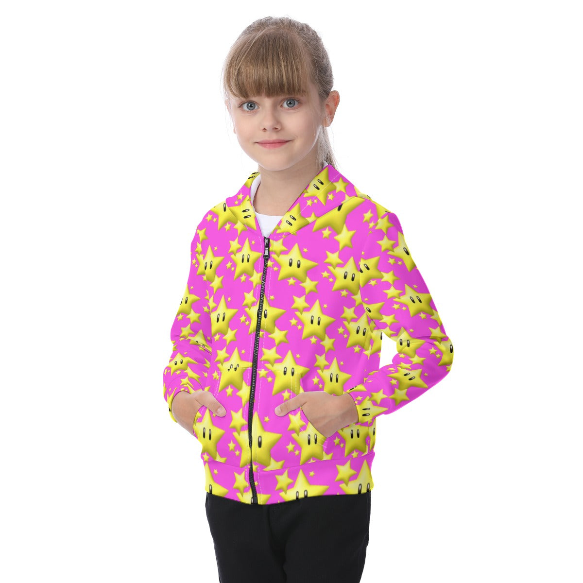KSC's Exclusive Design Kid's Pink Mega Star Zip-up Hoodie With Patch Pocket