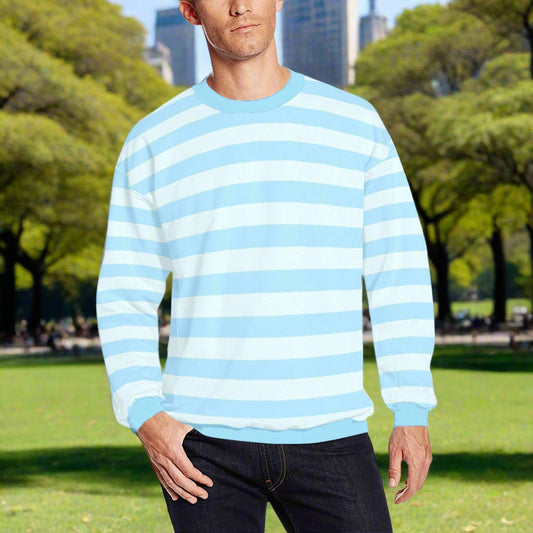 Sweet Blue Two Tone Colors Horizontal Stripe Men's Sweater Men's Crew Neck Sweatshirt (Model H18)