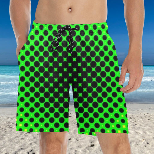 KSC's Custom Design Men's Lime Green Black Dot Mid-Length Beach Shorts
