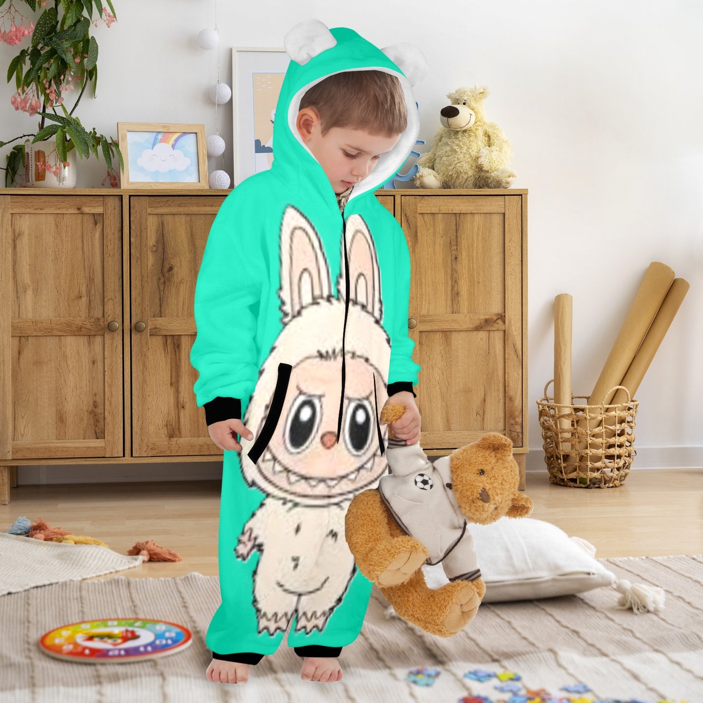 KSC's Exclusive Labubu Little Kids Unisex Onesie White Labubu Teal