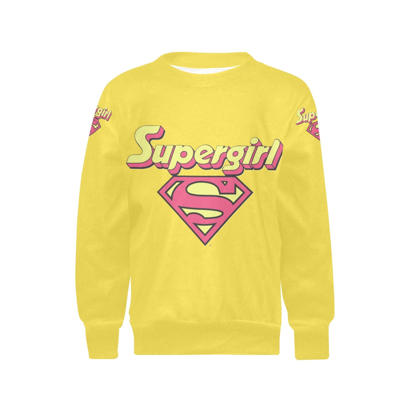 SUPER GIRL PRINT DESIGN YOUNG GIRL'S SWEATERS- Girls Super Girl Print Crew Neck Sweater