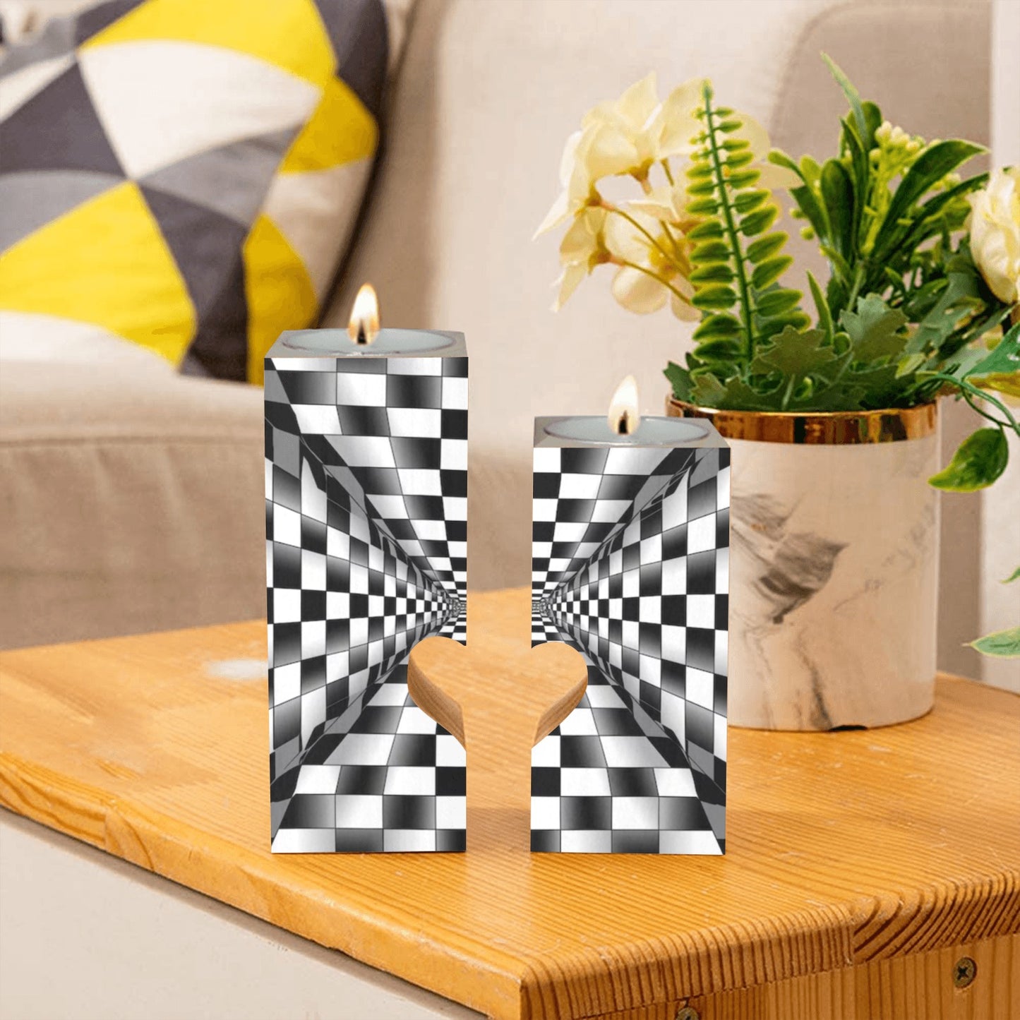 3DSQUAREDESIGNPICCANDLE HOLDER Wooden Candle Holder (Without Candle)