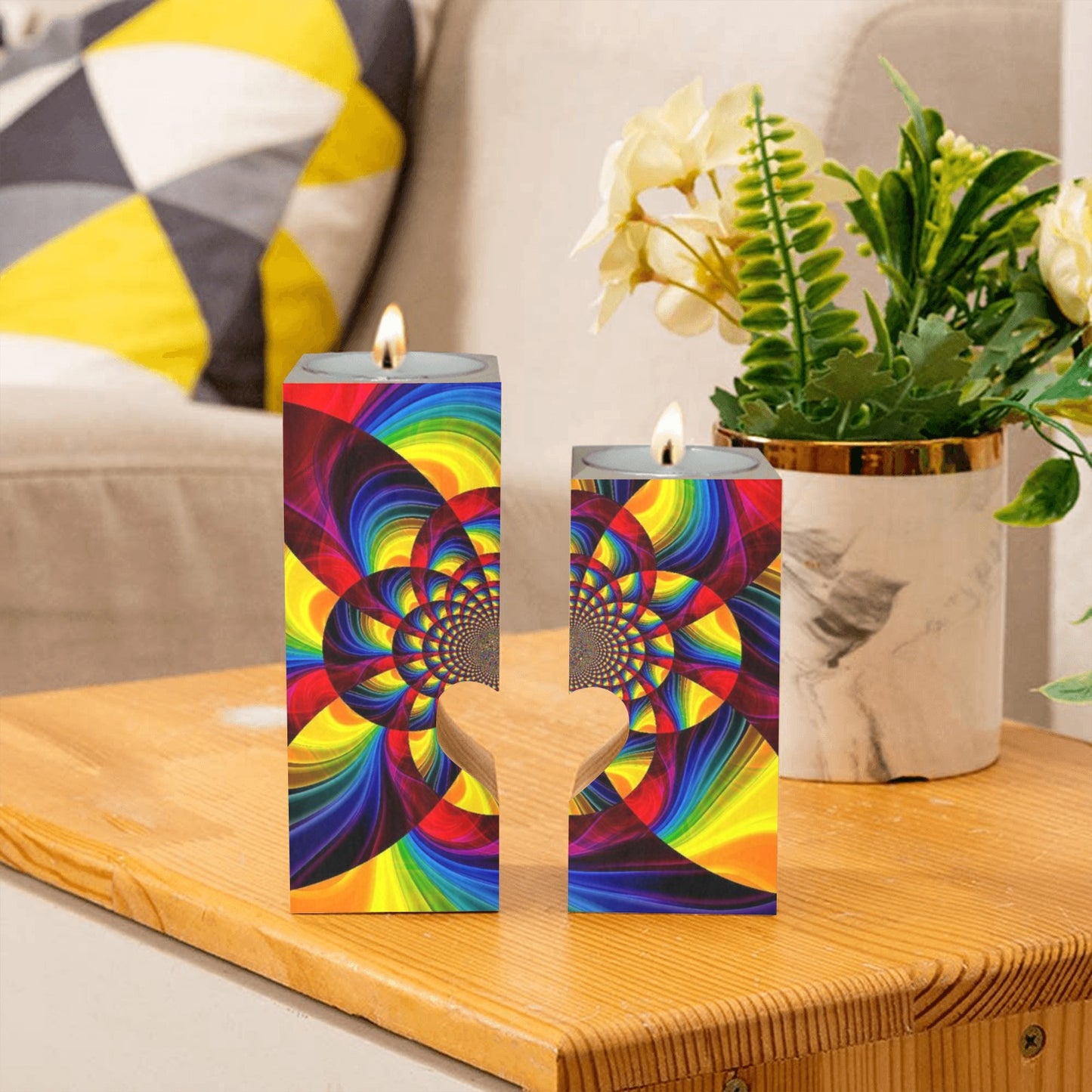 Kaleidoscope Design Candle Holders Wooden Candle Holder (Without Candle)
