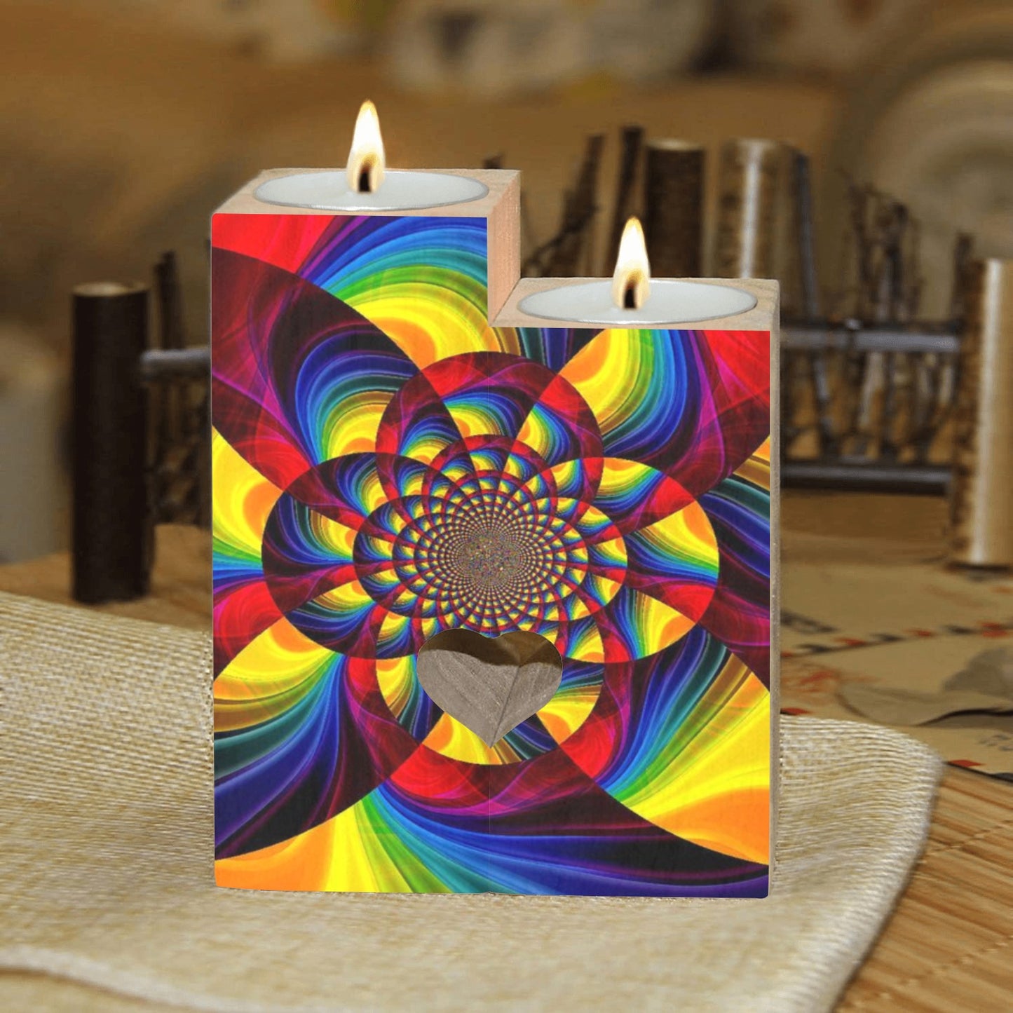 Kaleidoscope Design Candle Holders Wooden Candle Holder (Without Candle)