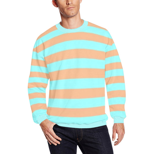 Green Brown Chocolate Mint Striped Sweater - Men's Sweater - Sweatshirts Men's Crew Neck Sweatshirt (Model H18)