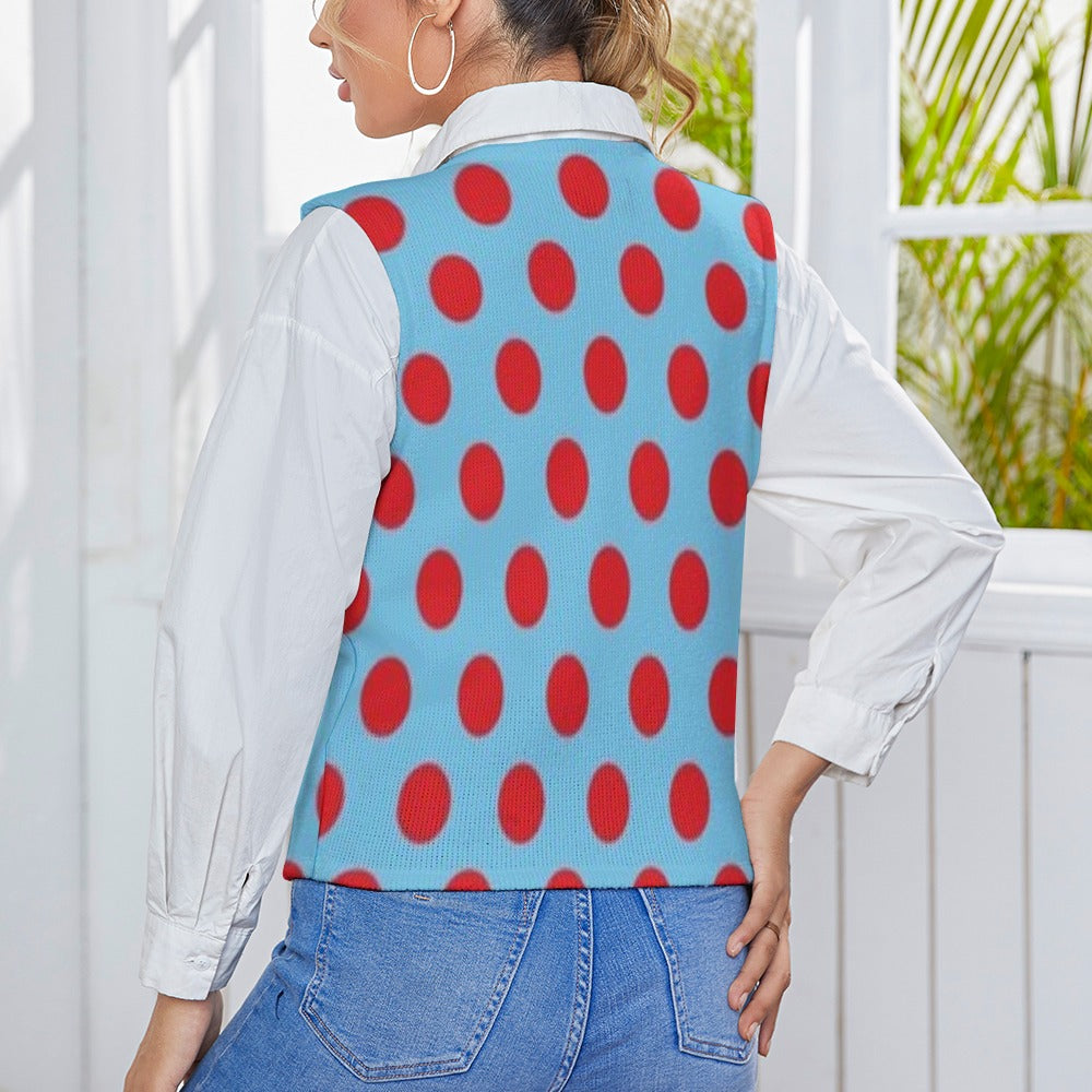 KSC's Exclusive Polka Dot Designs Women's Long Sleeve Button Knit Vest- 10 Options Inside