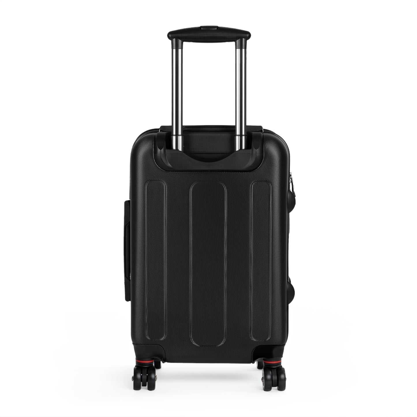 Black suitcase with wheels on a white background