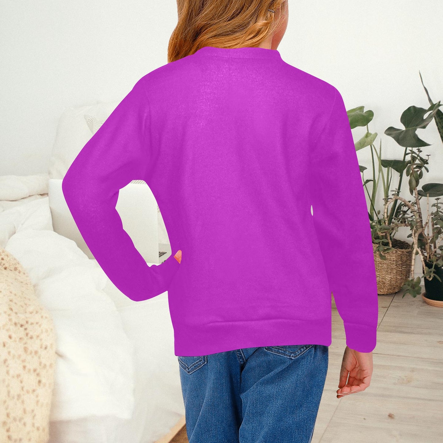 SUPER GIRL PRINT DESIGN YOUNG GIRL'S SWEATERS- Girls Super Girl Print Crew Neck Sweater