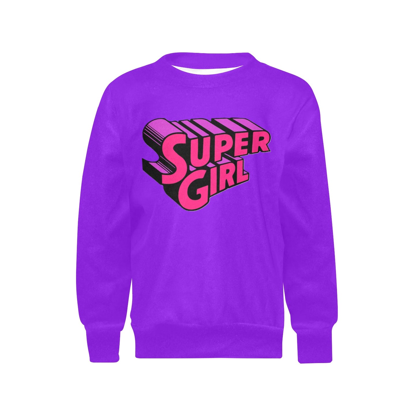 SUPER GIRL PRINT DESIGN YOUNG GIRL'S SWEATERS- Girls Super Girl Print Crew Neck Sweater
