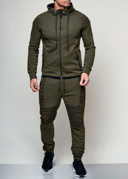 Stylish & Sporty Jogging Suit Men's Leisure sports long sleeve suit pure color Cardigan Hoodie Pants two pieces -Track Suit