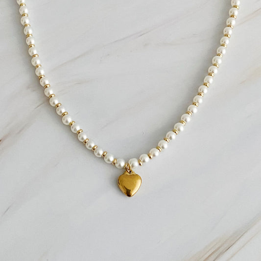 Beautiful Pearl And Gold Bauble Heart Necklace