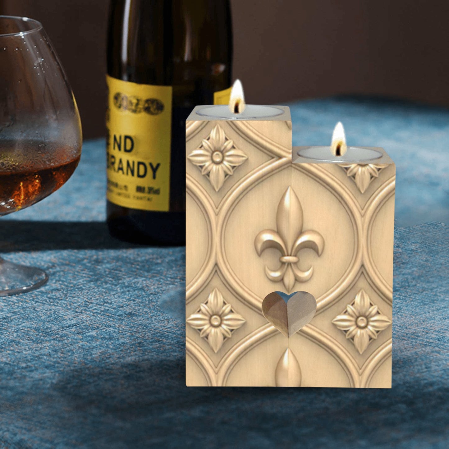 Gold Fleur delis Pattern II Wooden Candle Holder (Without Candle)