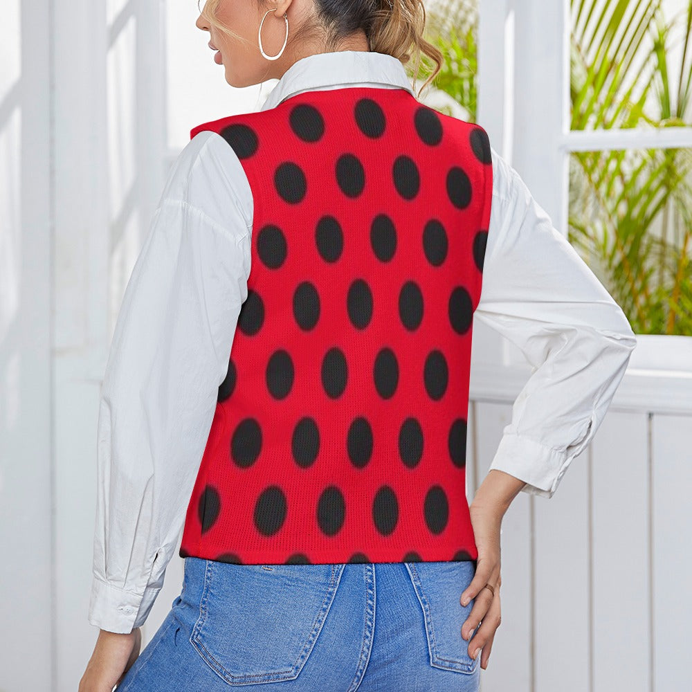 KSC's Exclusive Polka Dot Designs Women's Long Sleeve Button Knit Vest- 10 Options Inside