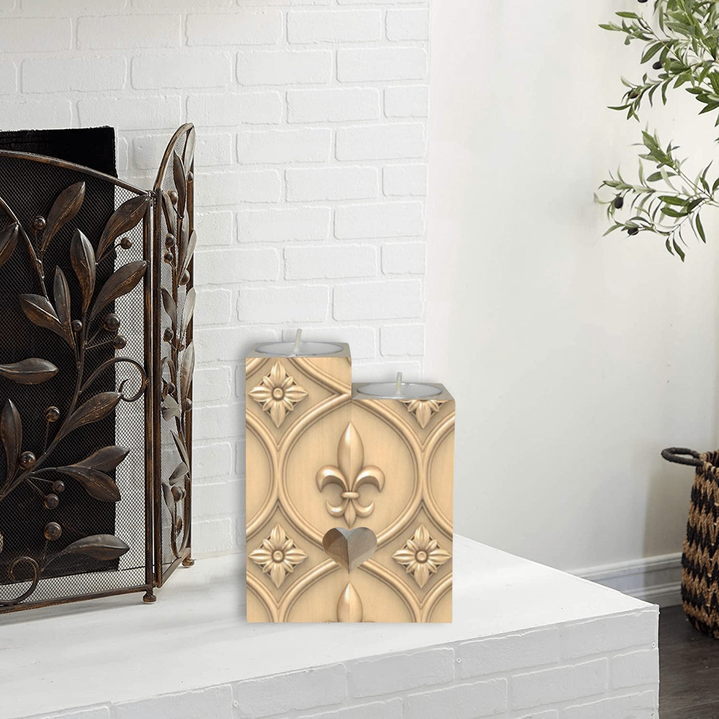 Gold Fleur delis Pattern II Wooden Candle Holder (Without Candle)