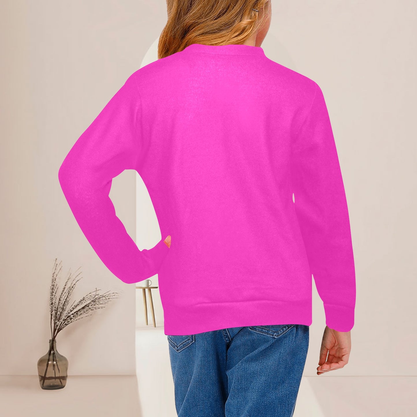 SUPER GIRL PRINT DESIGN YOUNG GIRL'S SWEATERS- Girls Super Girl Print Crew Neck Sweater